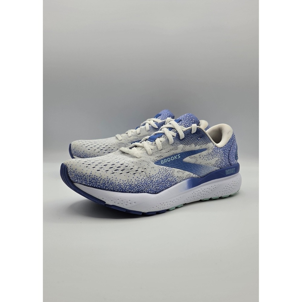 Brooks Ghost 16 Women's Running Shoes 9 B White Blue Neutral Cushion Sporty